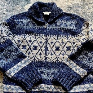 TALBOTS Sweater Medium Marled Nordic Jacquard Pullover 1/2 Zip Long Sleeve Blue